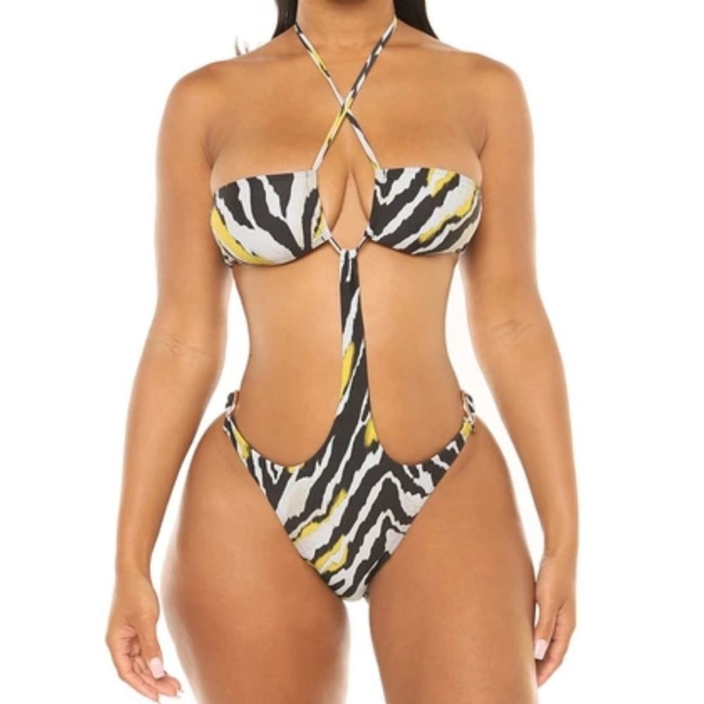 Icon Swim Multicolor Yellow Cut-Out "Zee" Monkini Size Large